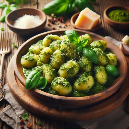 Gnocchi de casă cu sos pesto (Poza creata cu AI)